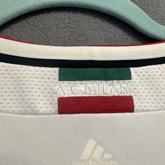 ACM AC Milan Fly Emirates Adidas Kit Soccer Jersey S/S Mens Size M White Red - Picture 5 of 8
